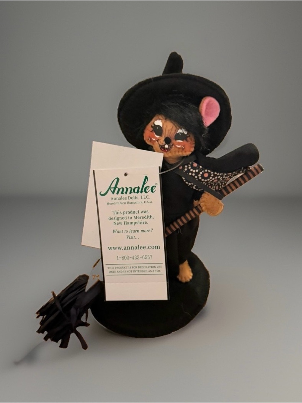 Annalee Black Witch Cat Plush with Tan & Pink Accents - Picture 3 of 6